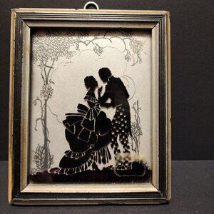 Vintage-Reverse Painting 1940s Black & Silver Silhouette Wall Art